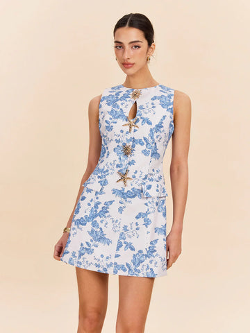 Floral Print Decor Pocket Dress
