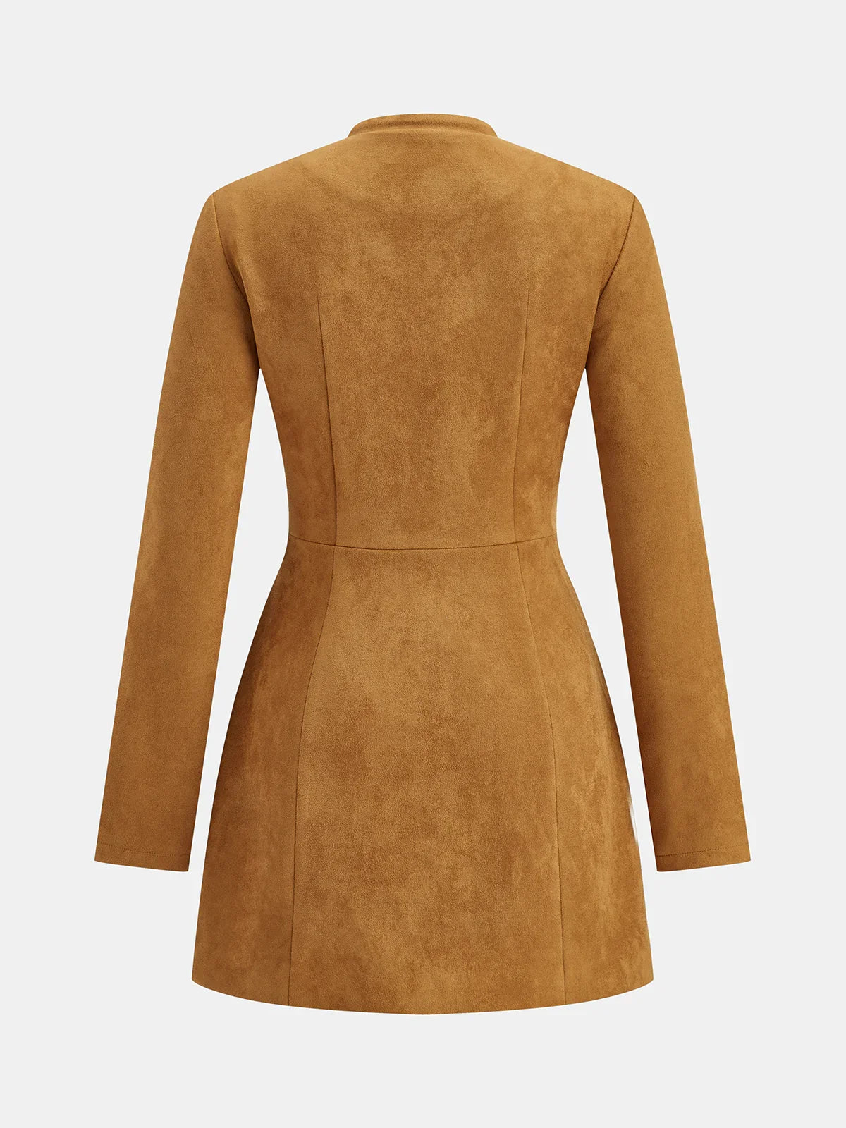 Metal Button Suede Effect Keyhole-Neck Mini Dress