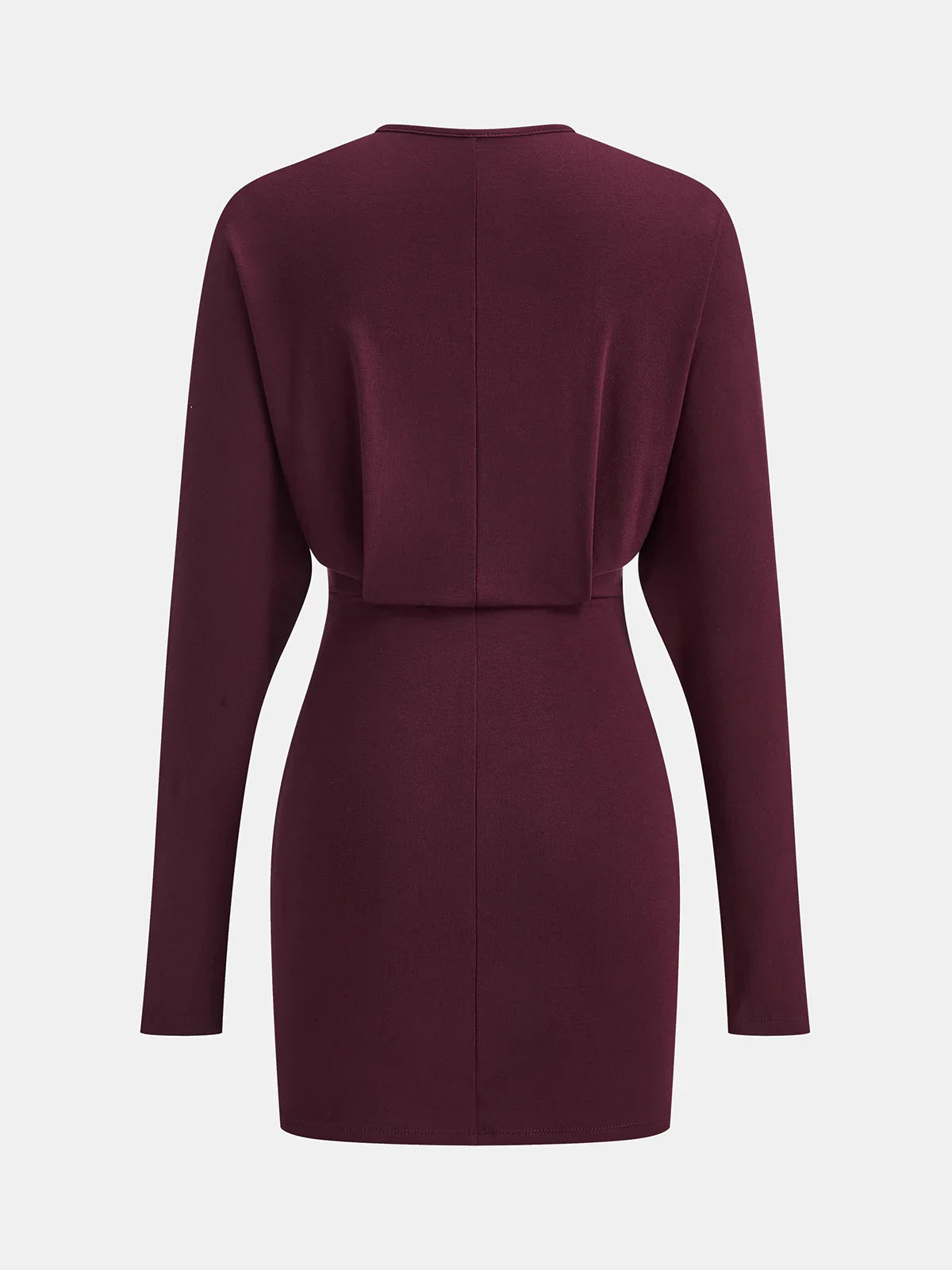 Deep V-Neck Ruched Long-Sleeve Mini Dress