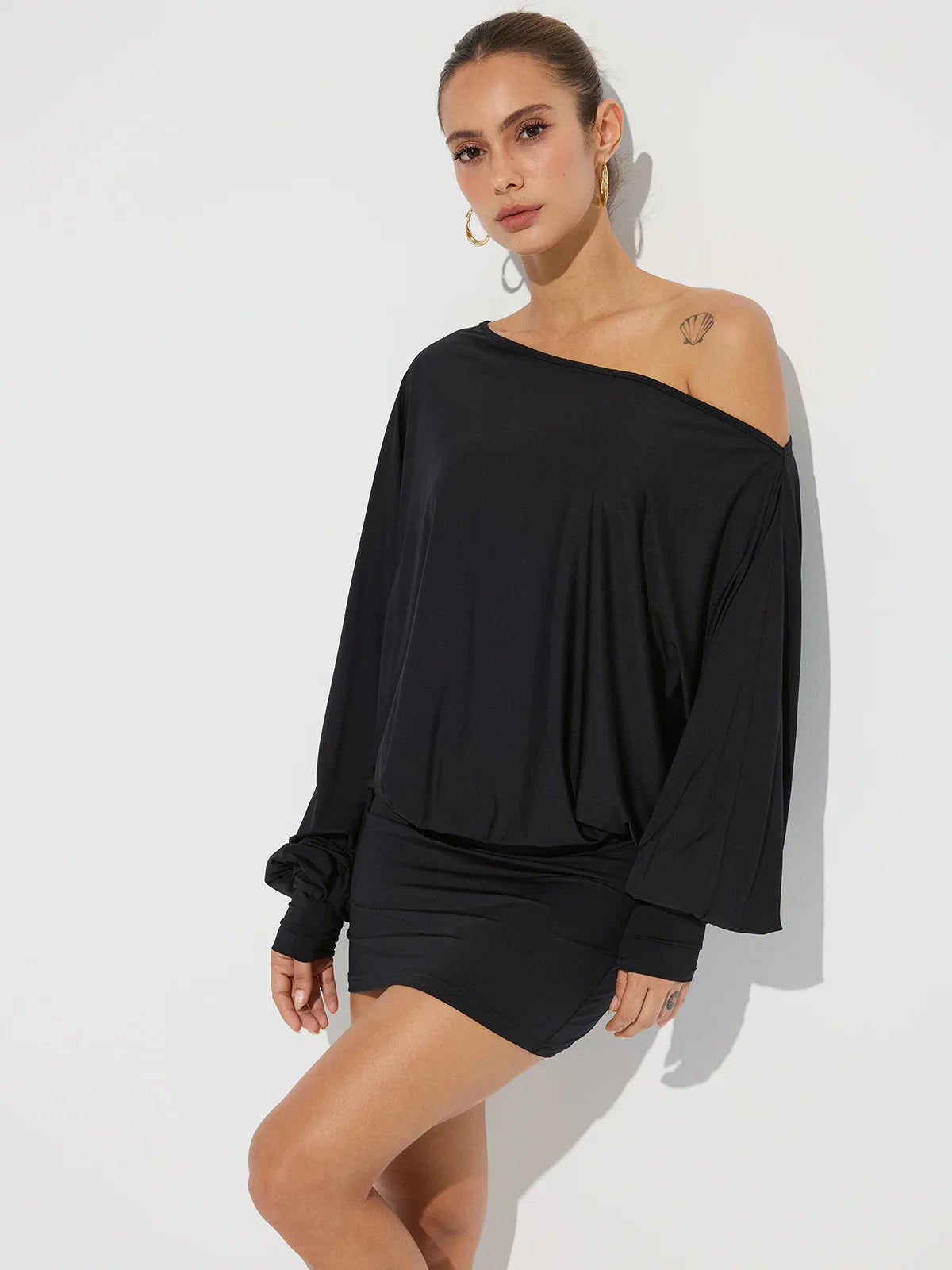 One-Shoulder Ruched Long Sleeve Mini Dress