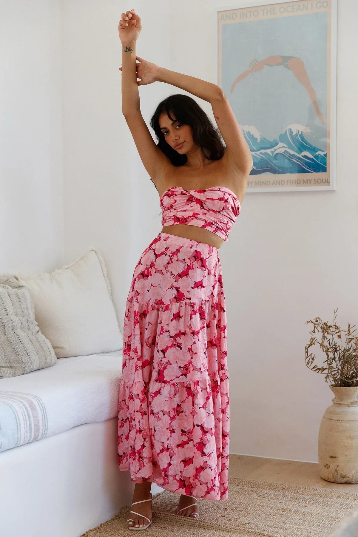 Horizon Waves Maxi Skirt Pink