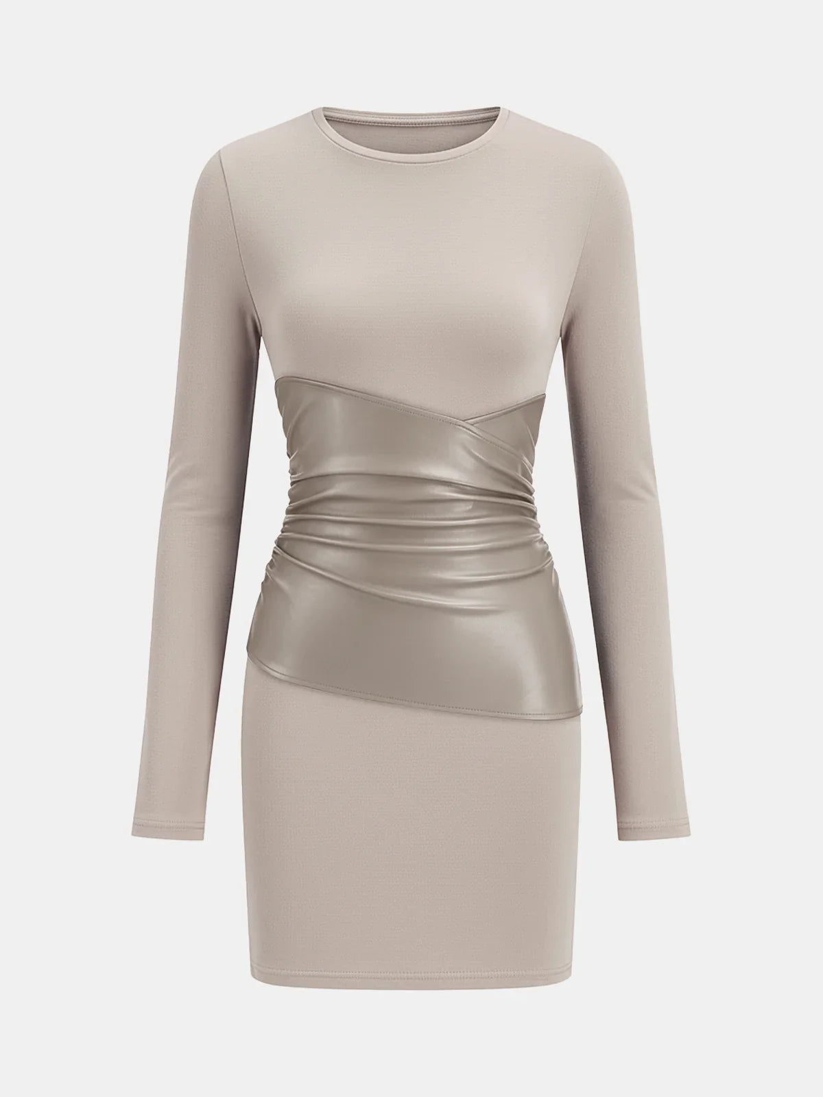 PU Leather Panel Long Sleeve Knit Dress