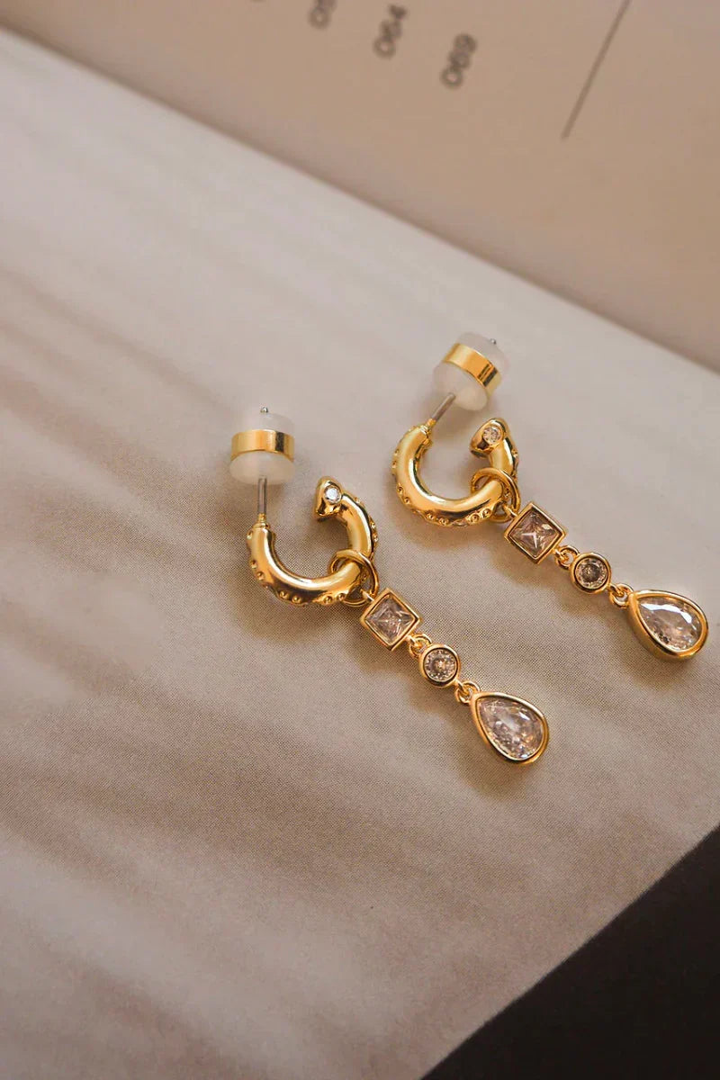 LUV AJ Bezel Stone Charm Huggies