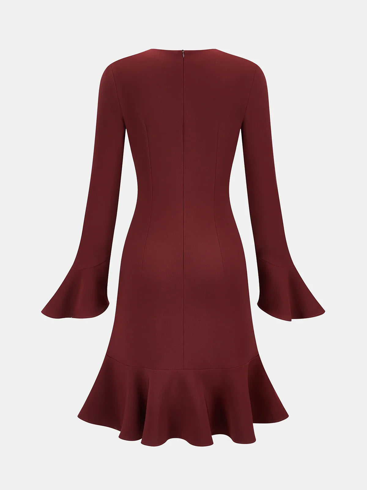 Bell Sleeve Asymmetrical Ruffle Fitted Dress