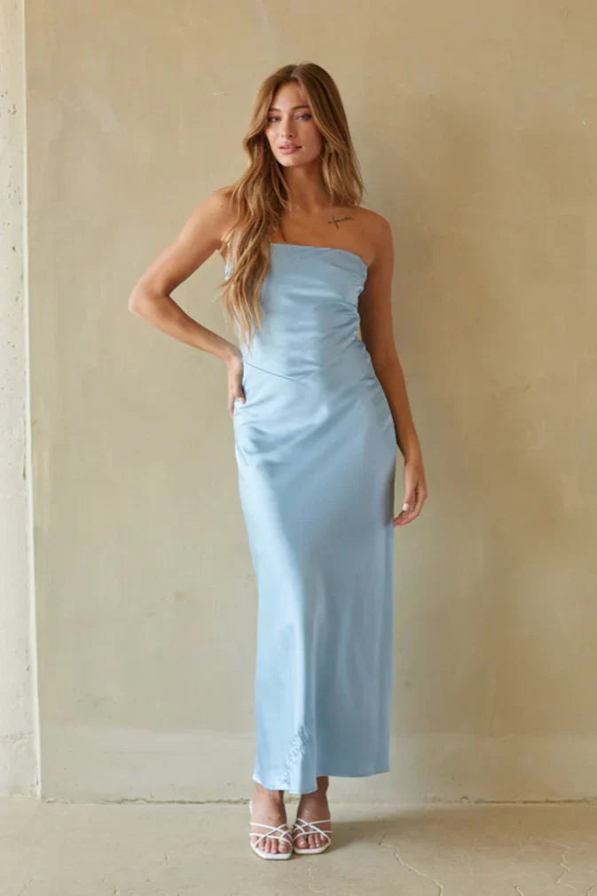 Romina Strapless Satin Maxi Dress
