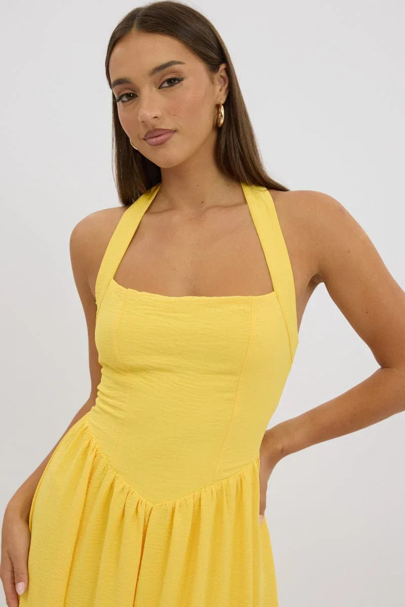 Yellow Maxi Dress Halter Neck