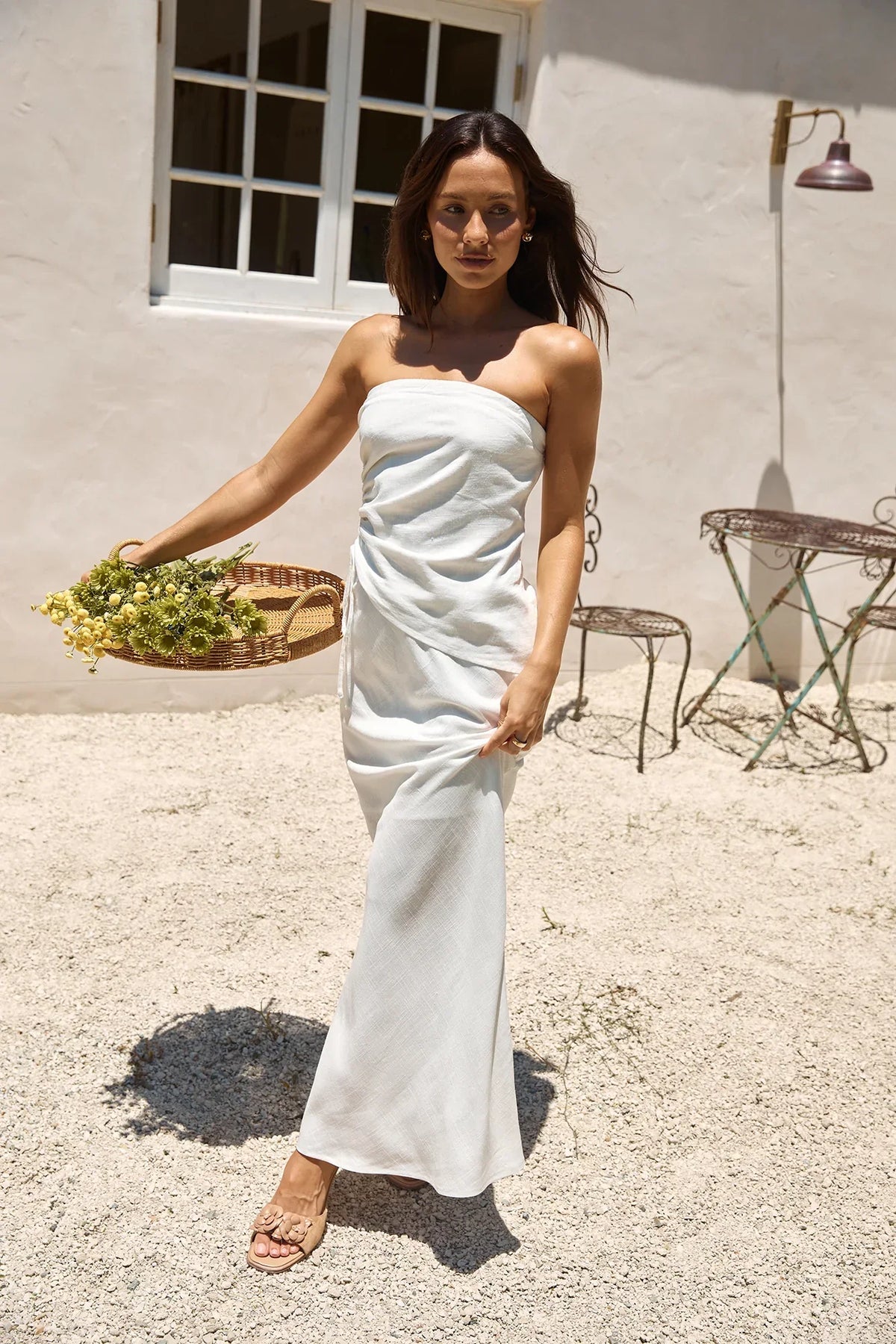 Hidden Oasis Linen Strapless Top White