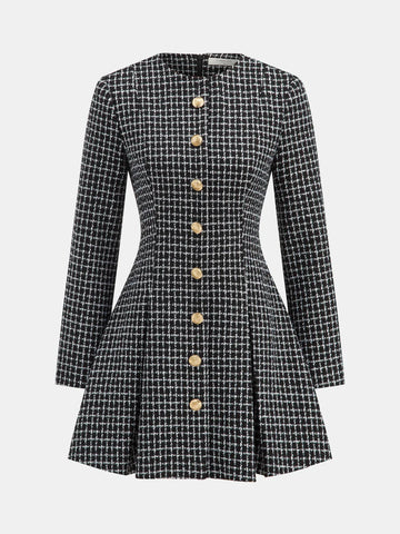 Plaid Metal Button A-Line Mini Dress