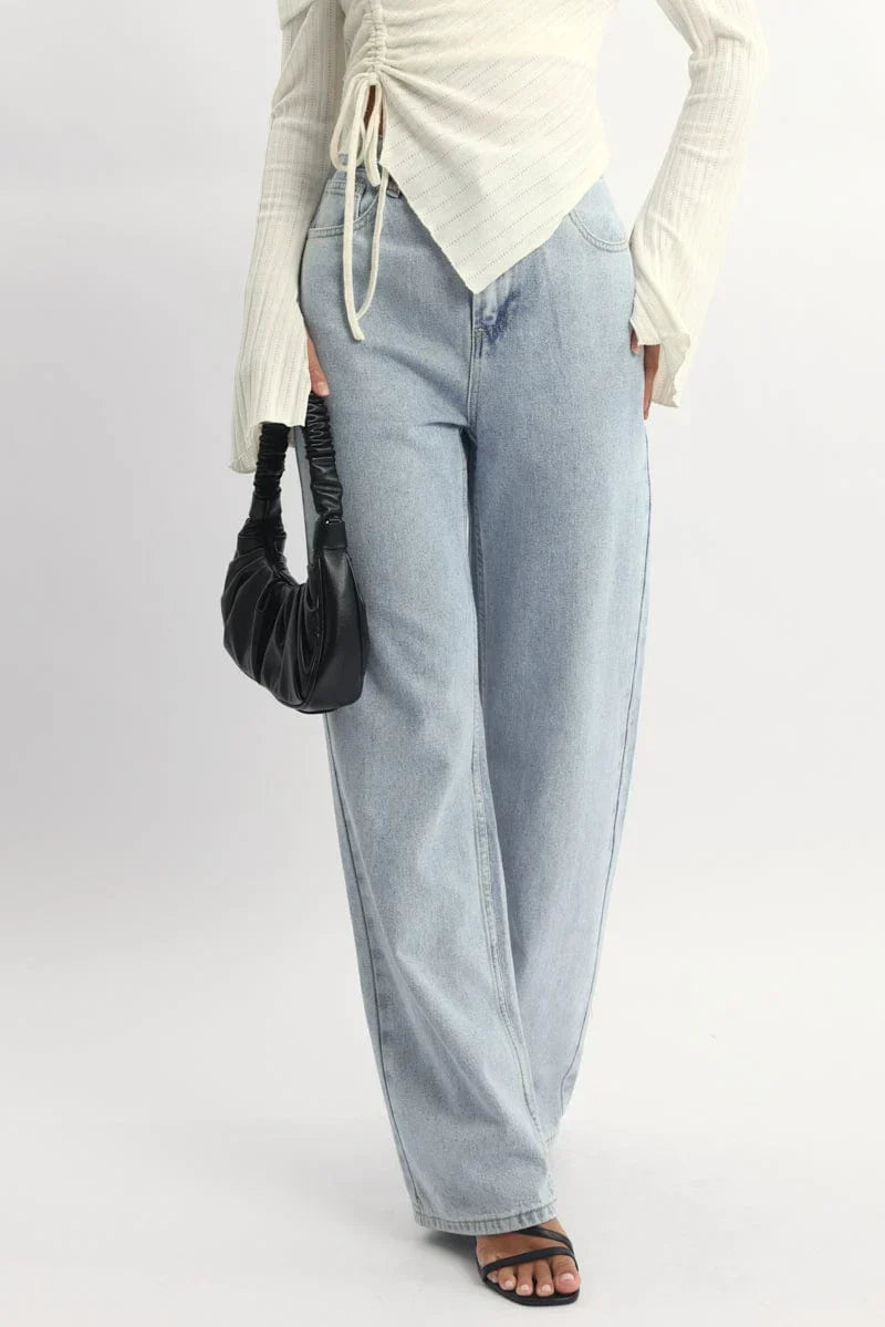 Denim Wide Leg Jeans Ribbon Pocket