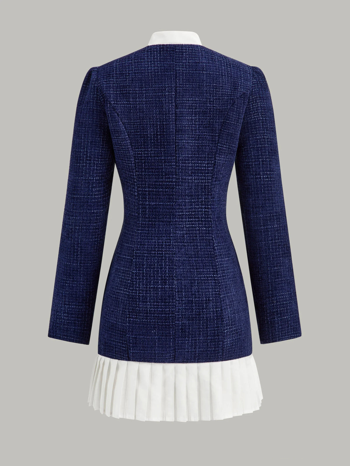 Pleated Hem Bow Neckline Tweed Mini Dress