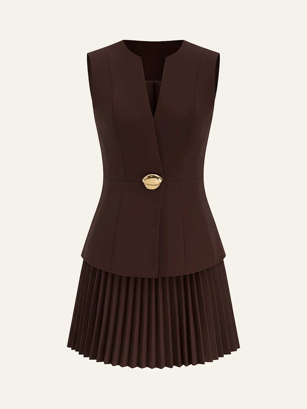 Sleeveless Metal Detail Pleated Mini Dress