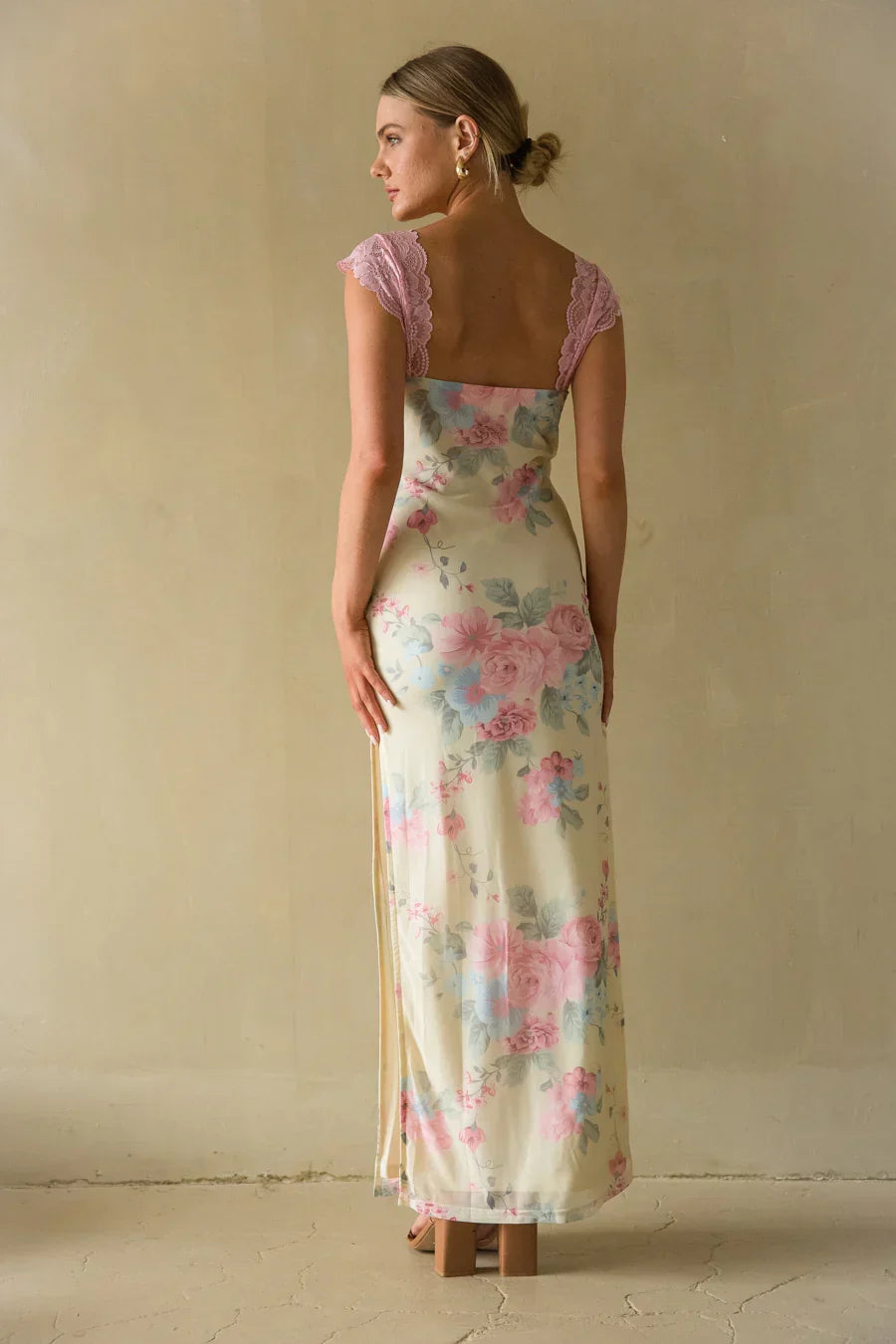 Mimi Lace Trim Floral Mesh Maxi Dress
