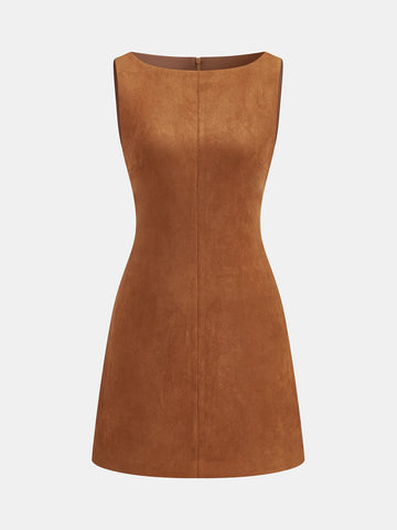 Faux Suede Sleeveless Mini Dress