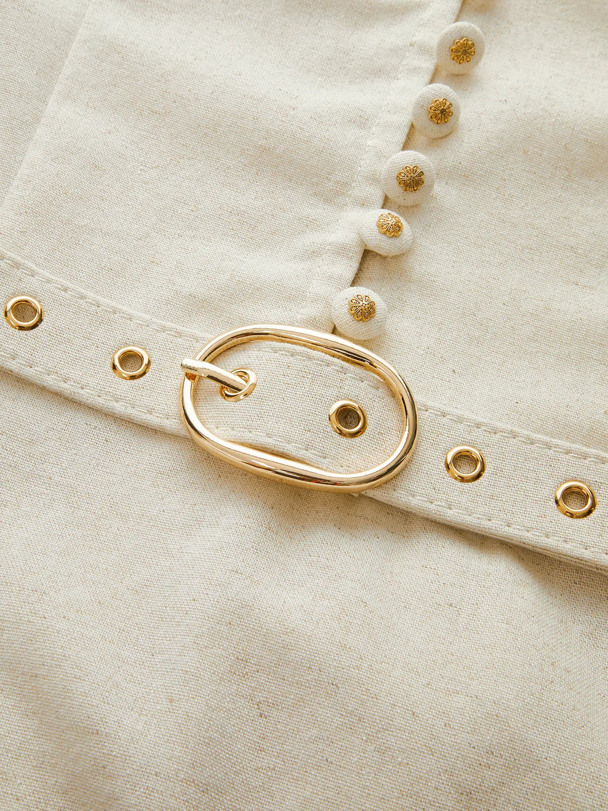 Cotton & Linen Belted Button Mini Dress
