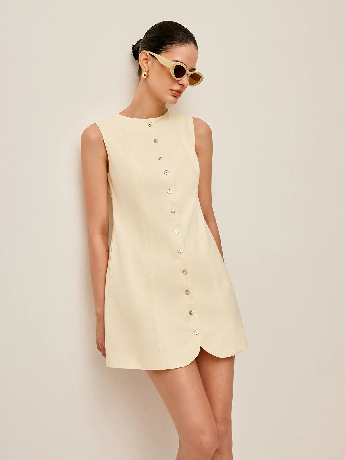 Button-Front Cotton & Linen Sleeveless Dress