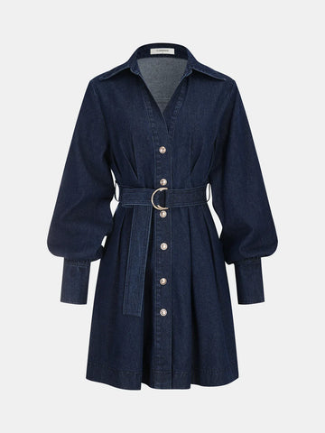 Belted Button-Front Denim Shirt Dress