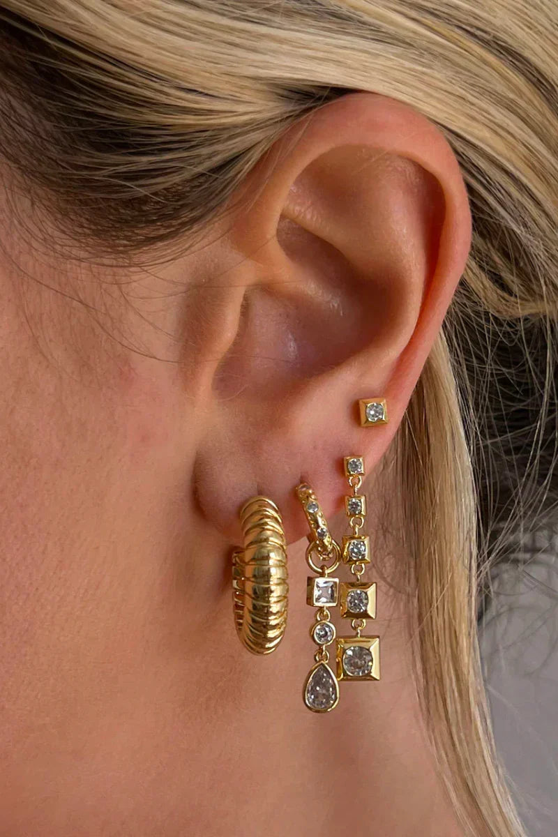 LUV AJ Bezel Stone Charm Huggies