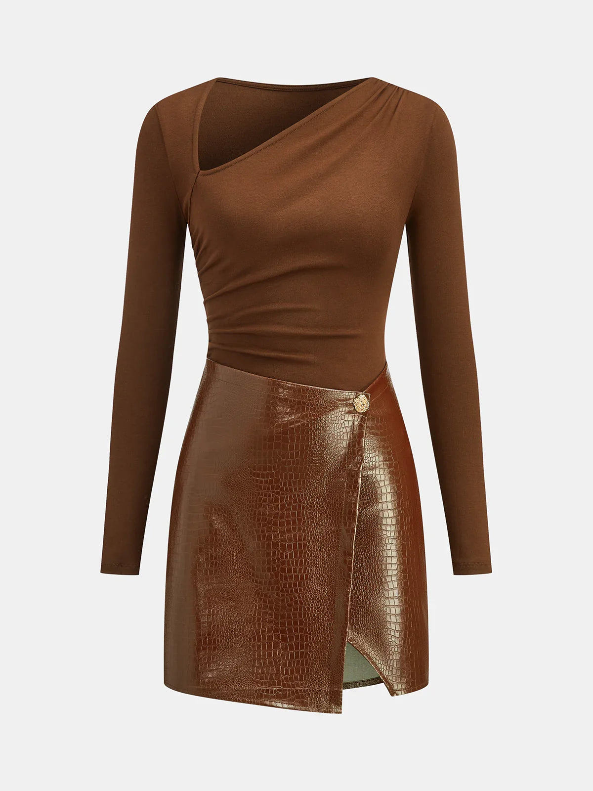 Faux Leather Paneled Knit Mini Dress