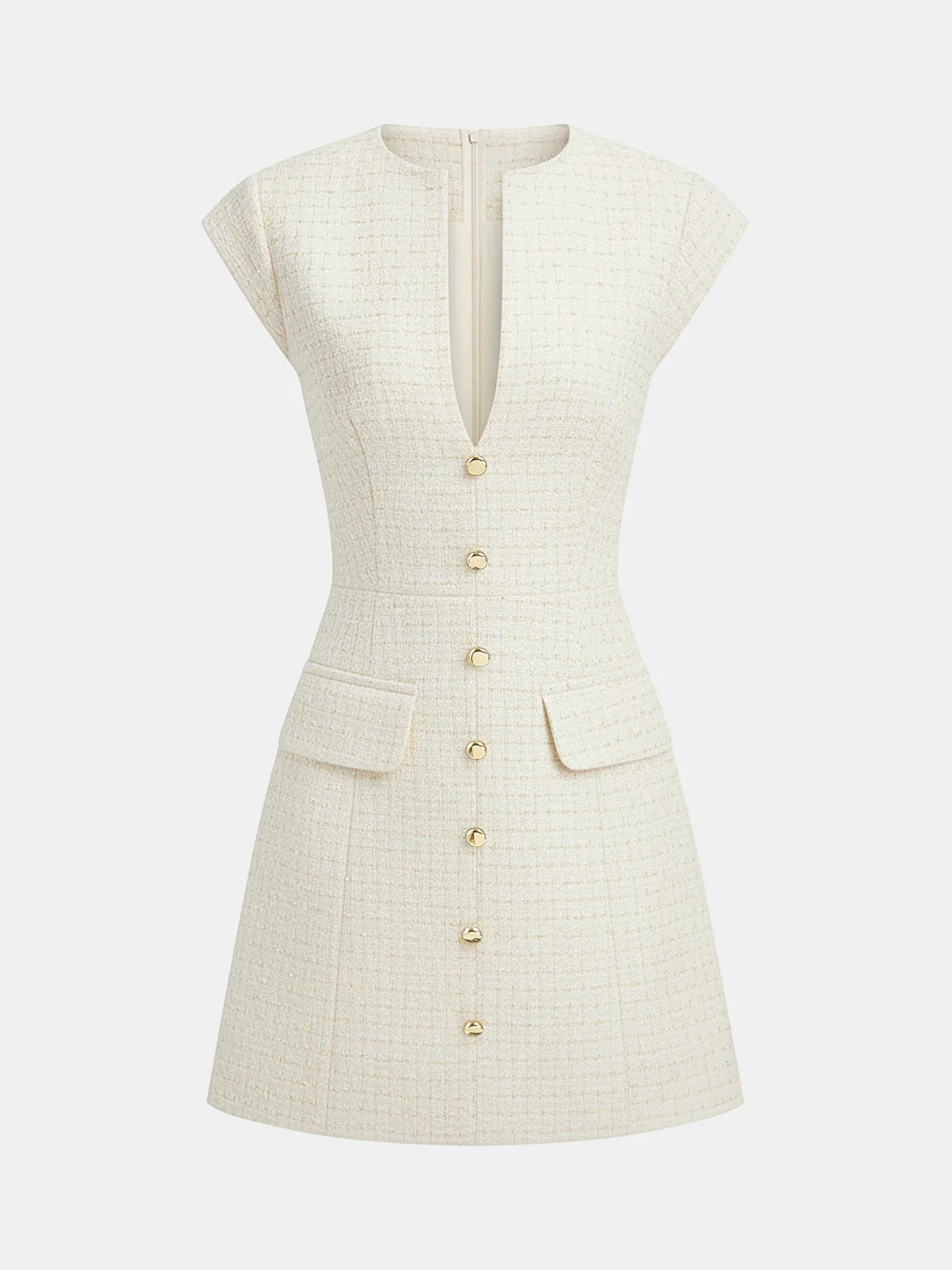 Metal Button Tweed Sleeveless Mini Dress