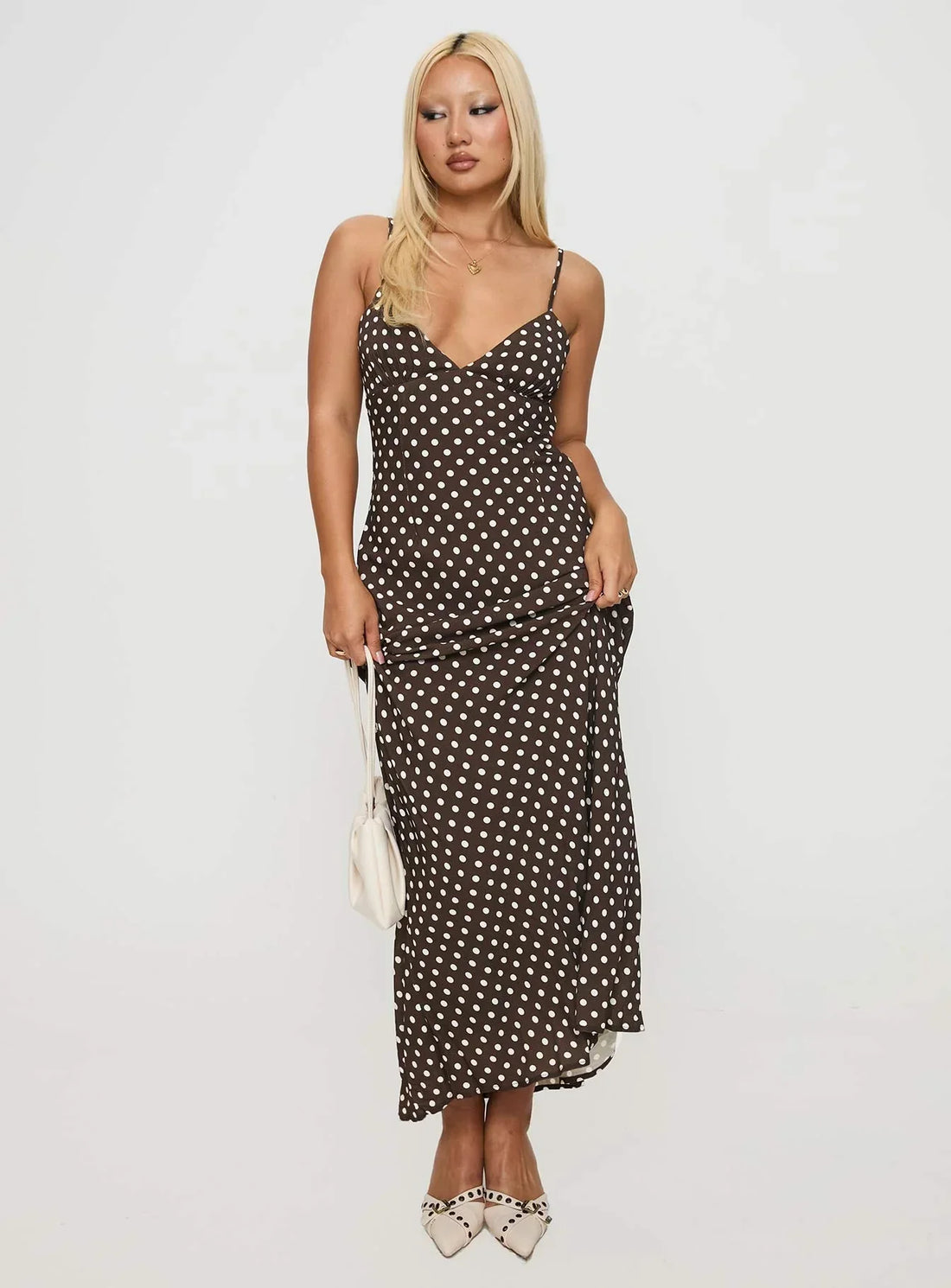Jorjana Polka Maxi Dress Brown / White