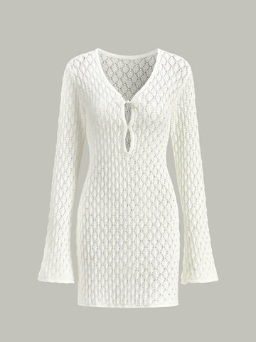 Sheer Knit Sweater Dress with Cut-Out Detail