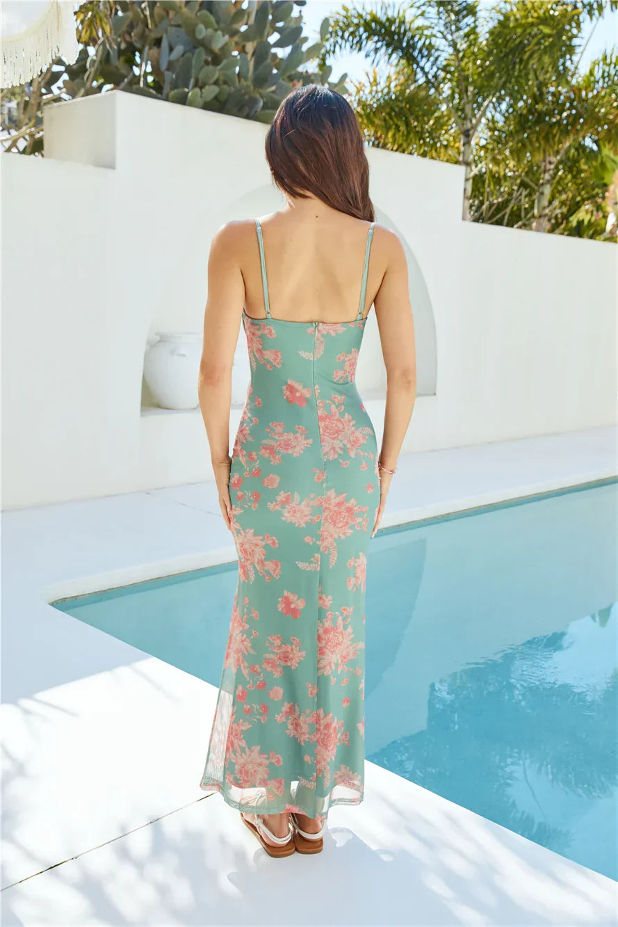 Summer Romance Mesh Maxi Dress Green