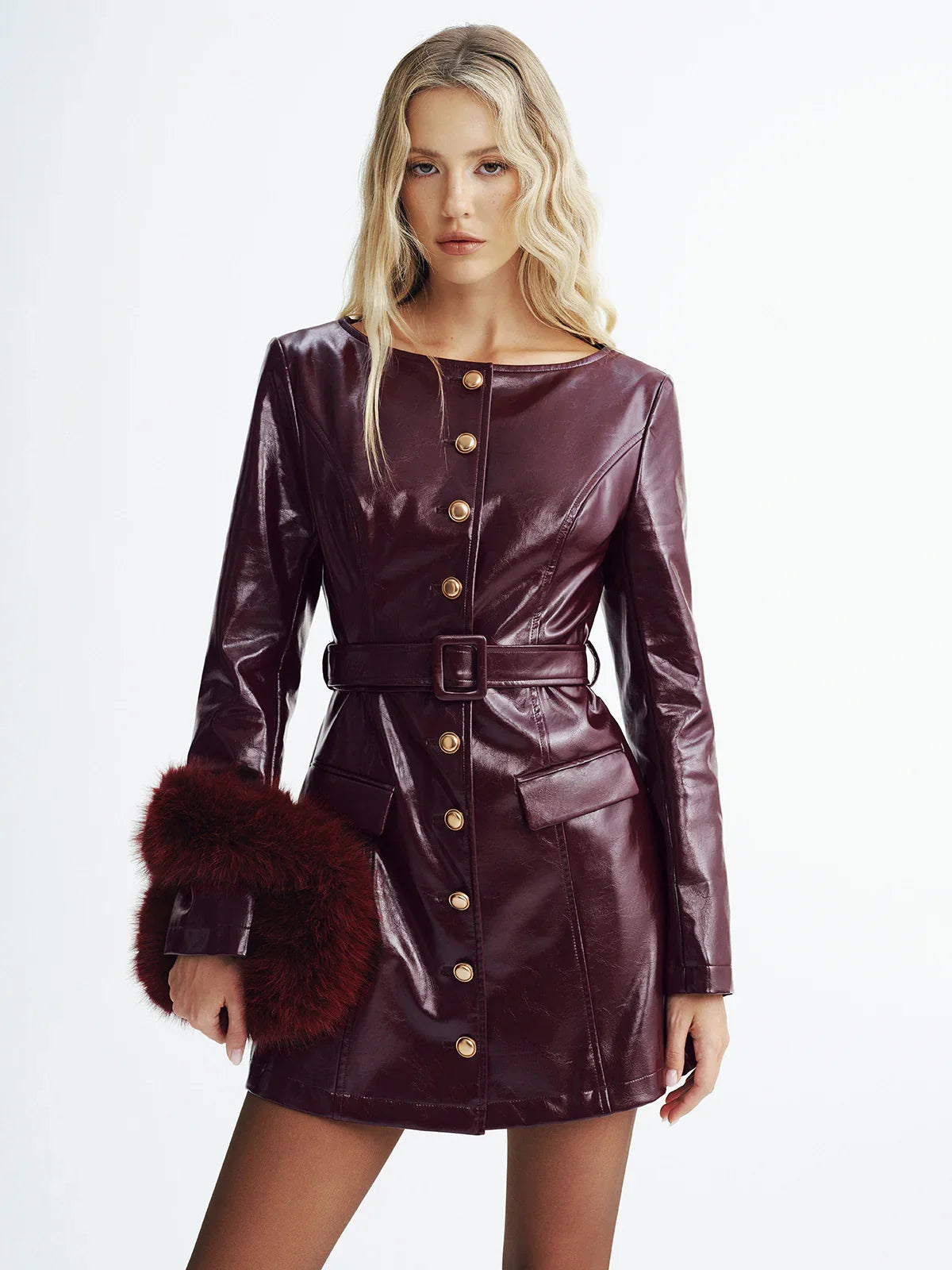 Faux Leather Belted Mini Dress
