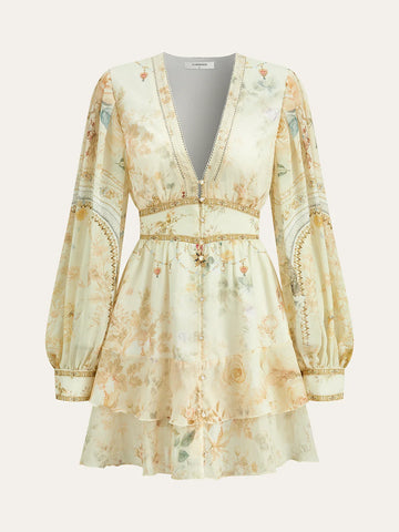 Semi-Sheer Chiffon Floral Printed Ruffled Mini Dress