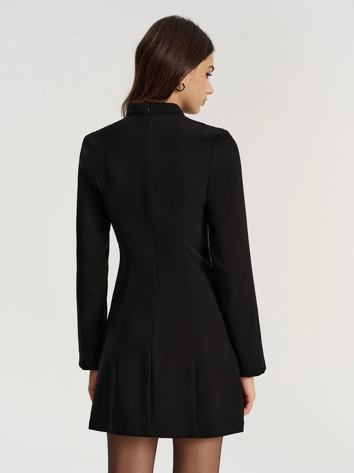Contrast Bow Slit Mock Neck Mini Dress