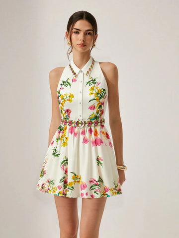 Floral Print Belted Mini Dress