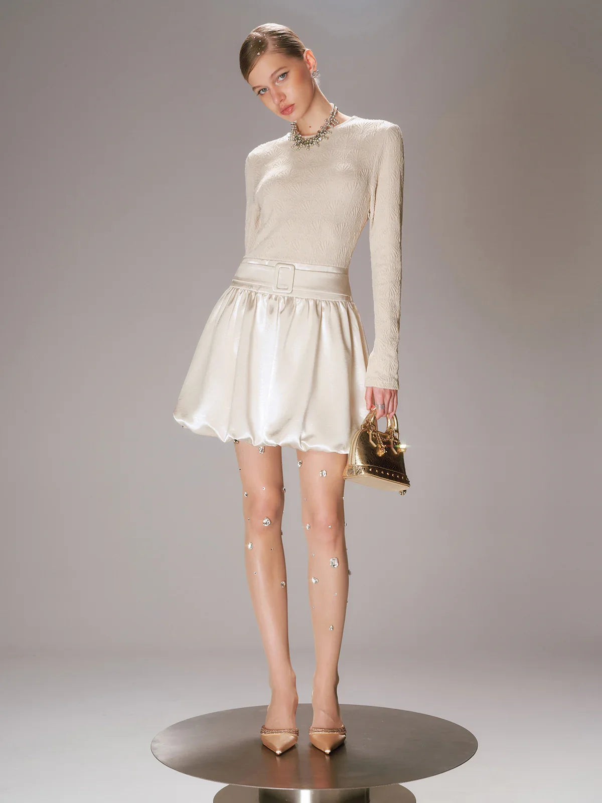 Satin Effect Panel Textured Mini Dress