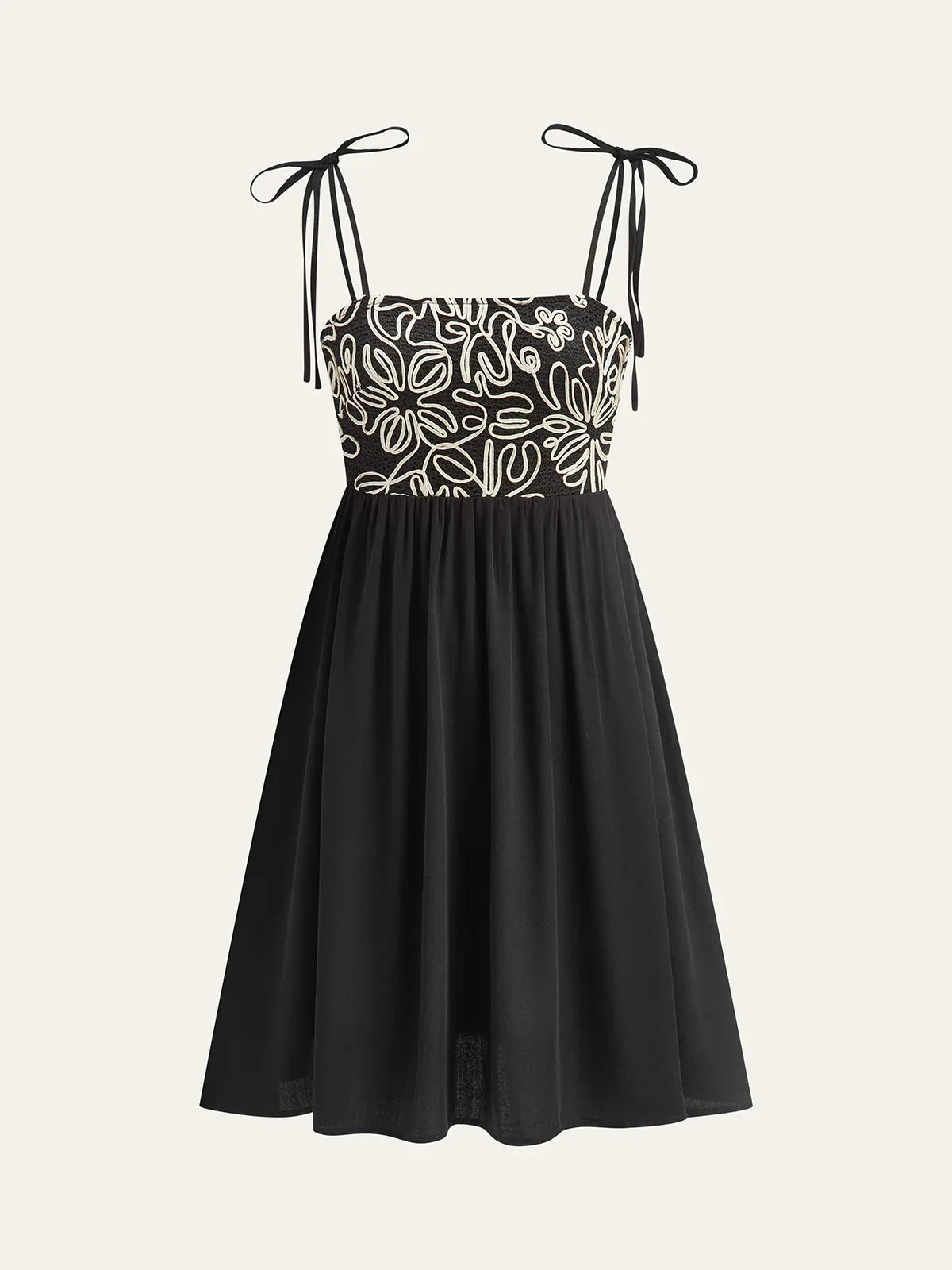 Embroidered Midi Dress with Tie-Up Straps