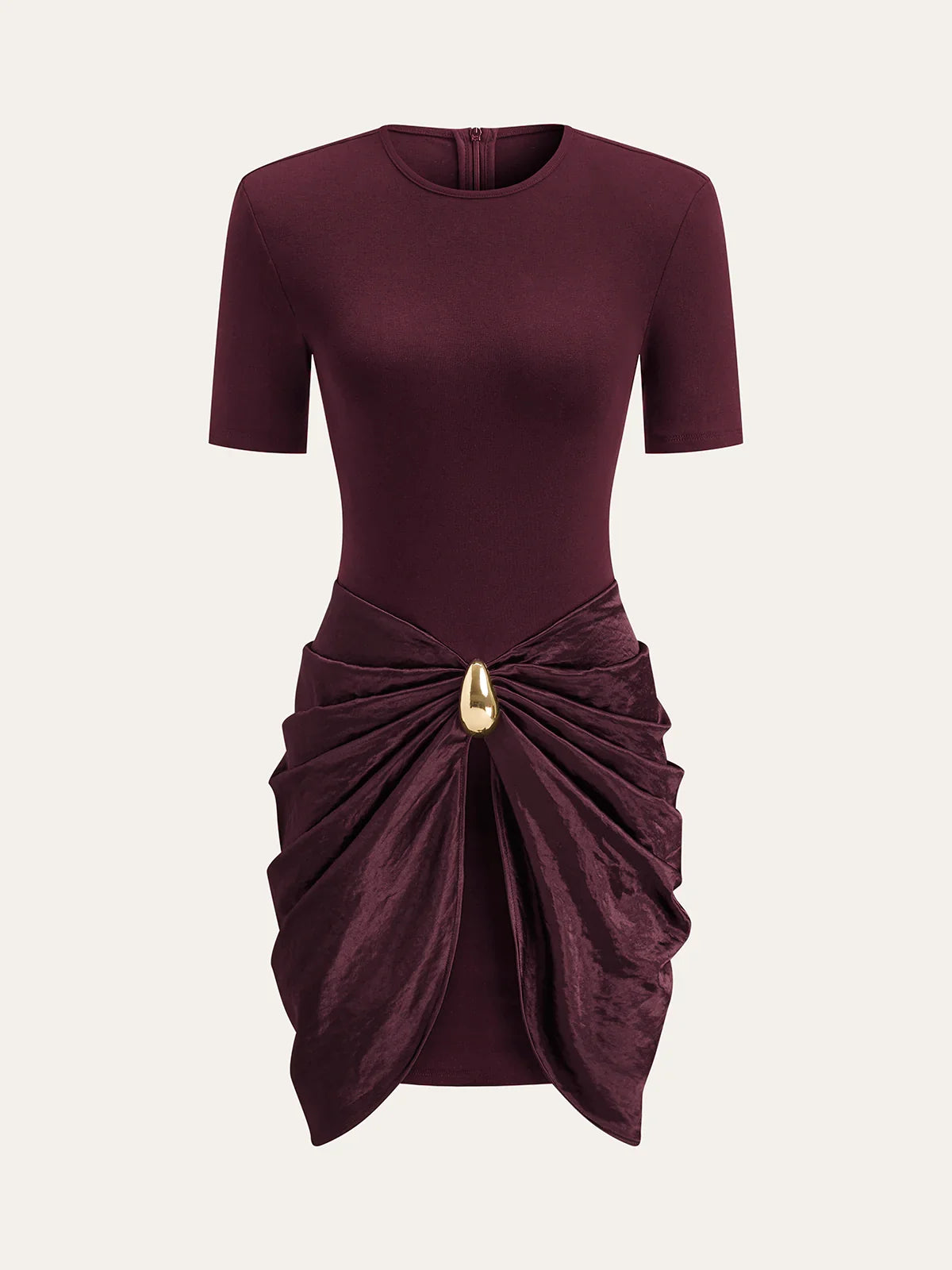 Short Sleeve Ruched Metal Buckle Dress
