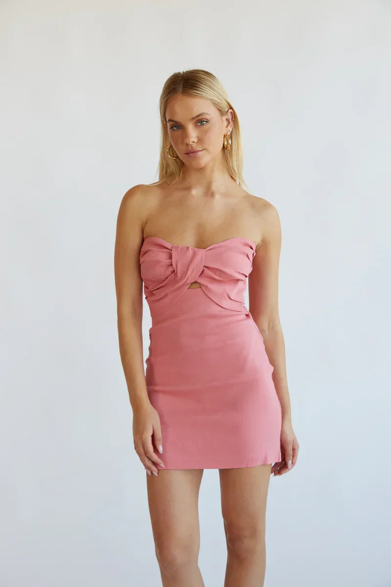 Kynlee Strapless Twist Front Bodycon Mini Dress