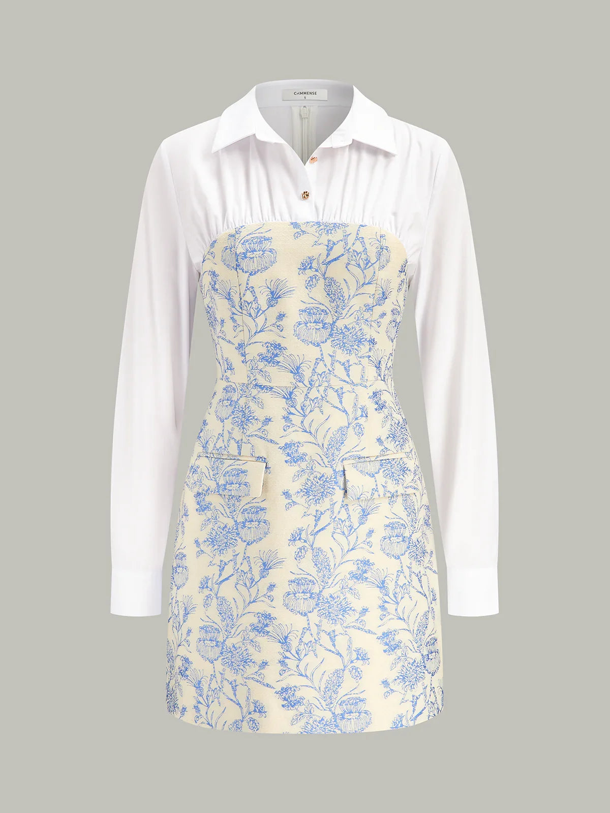 Shirt Collar Floral Jacquard Mini Dress