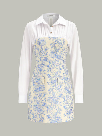 Shirt Collar Floral Jacquard Mini Dress
