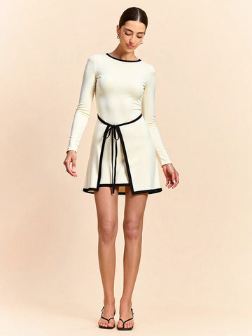 Contrast Trim Long Sleeve Sweater Dress