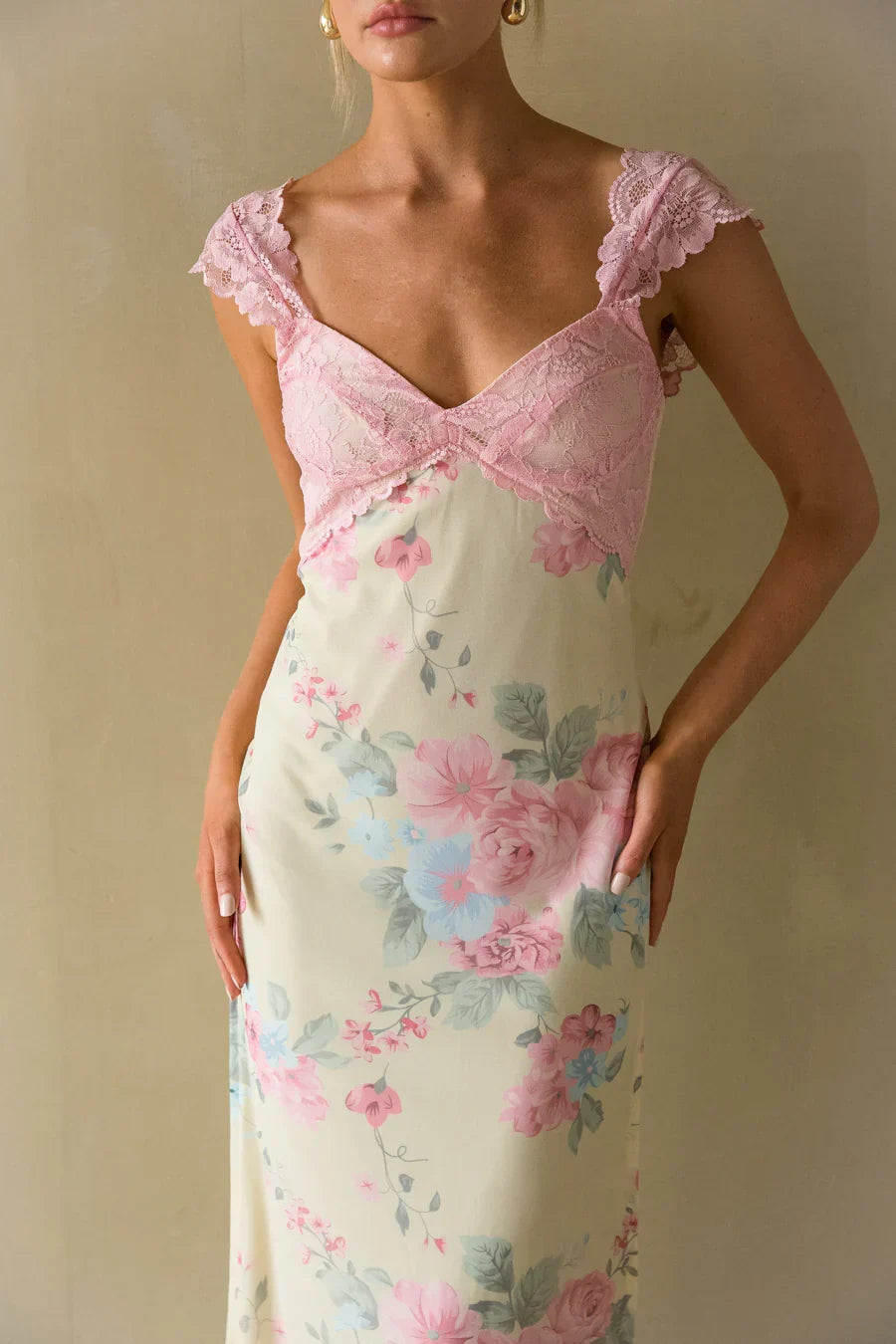 Mimi Lace Trim Floral Mesh Maxi Dress