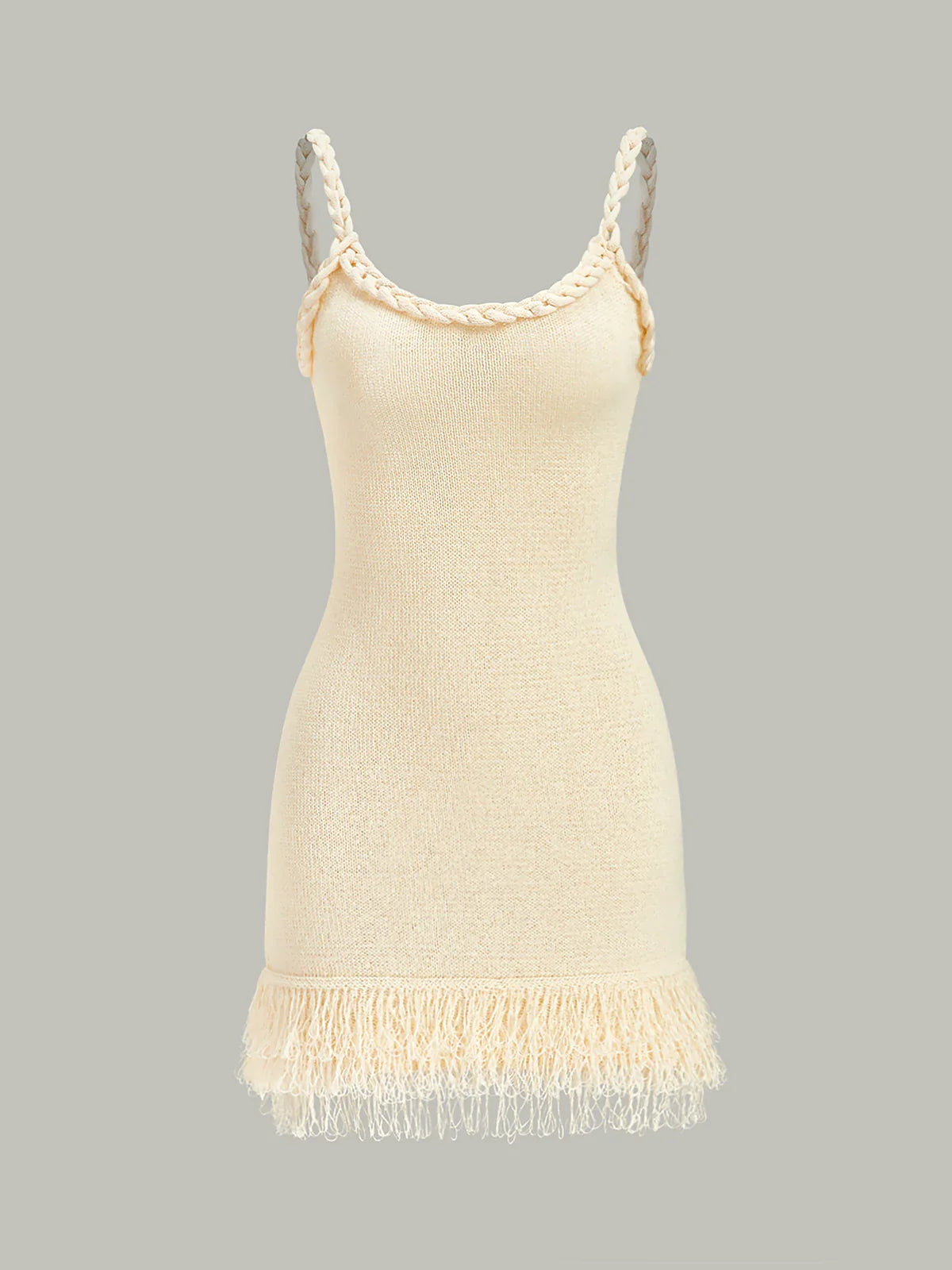 Braided Rope Strap Fringe Hem Sweater Dress