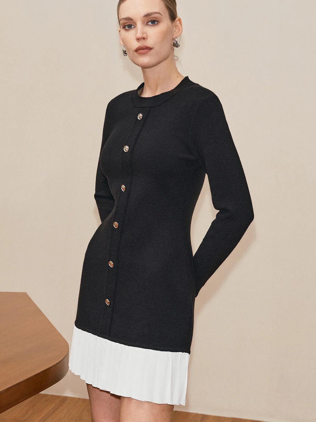 Long Sleeve Pleated Hem Sweater Dress