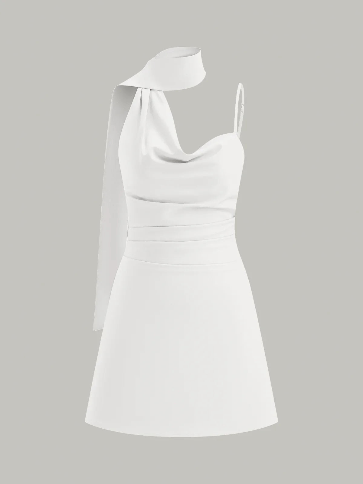 Cowl Neck Mini Dress with Asymmetric Sash Detail