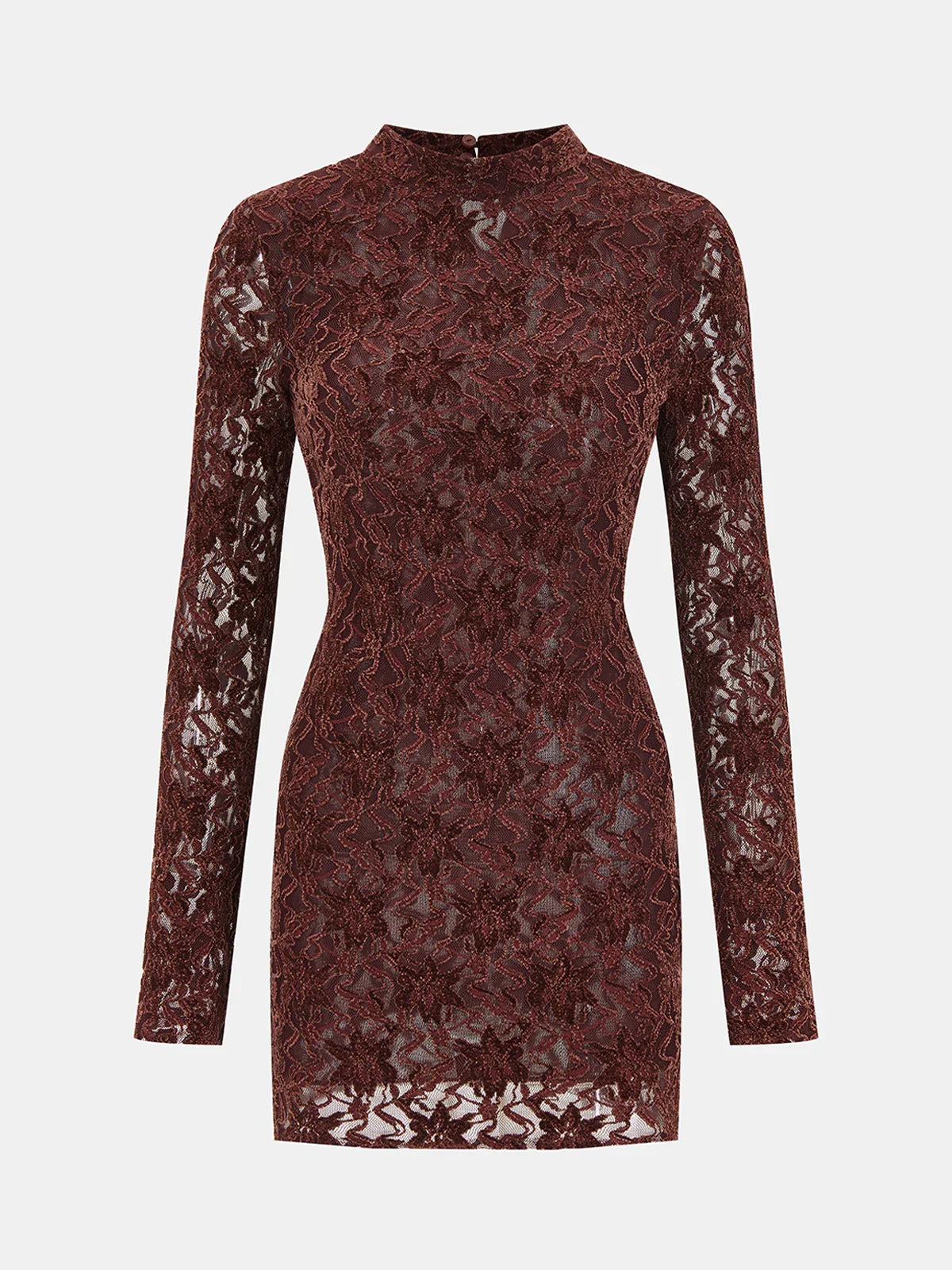 Lace-Jacquard Long-Sleeve Mini Dress