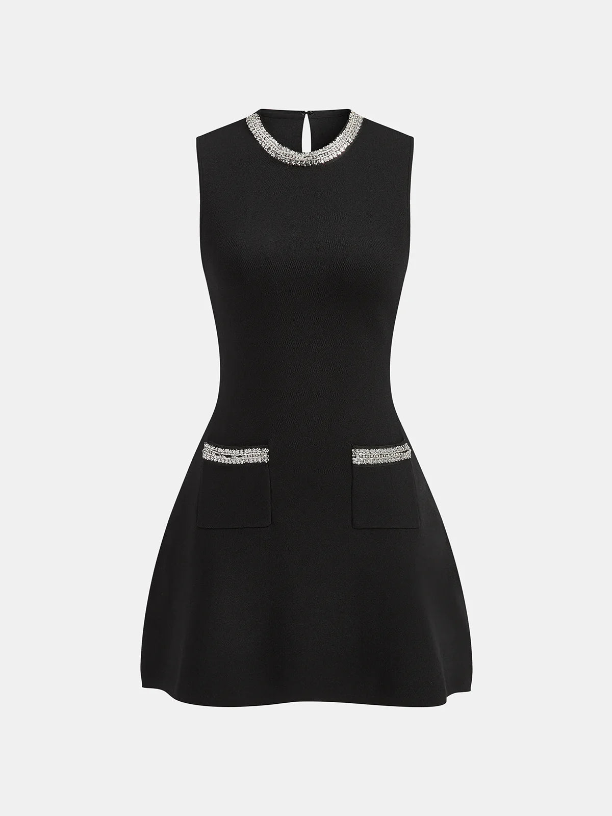 Sleeveless Flared Dress with Sequin Embellishments