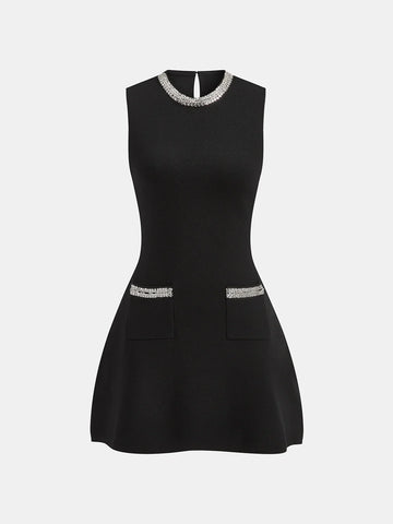 Sleeveless Flared Dress with Sequin Embellishments
