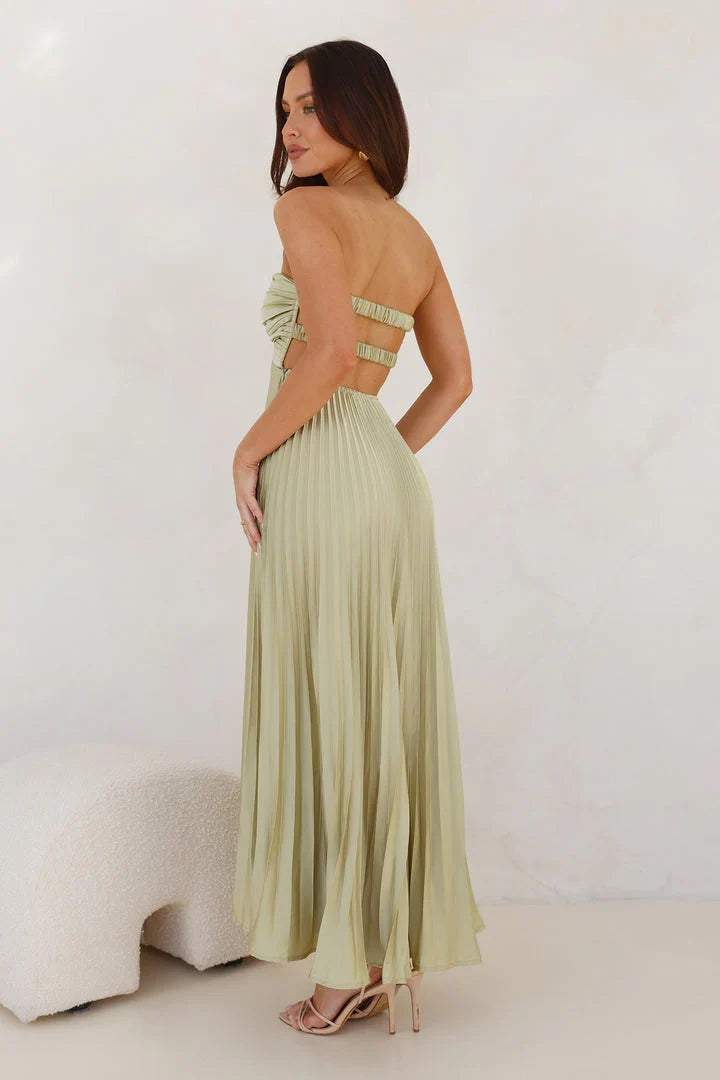 Frosted Berry Strapless Pleated Maxi Dress Lime