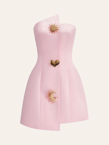 Satin Asymmetrical Embellished Strapless Dress