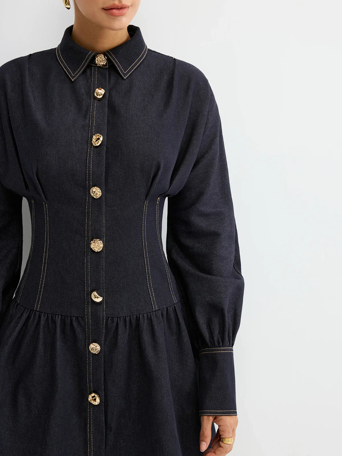 Denim Metal Button Shirt Dress