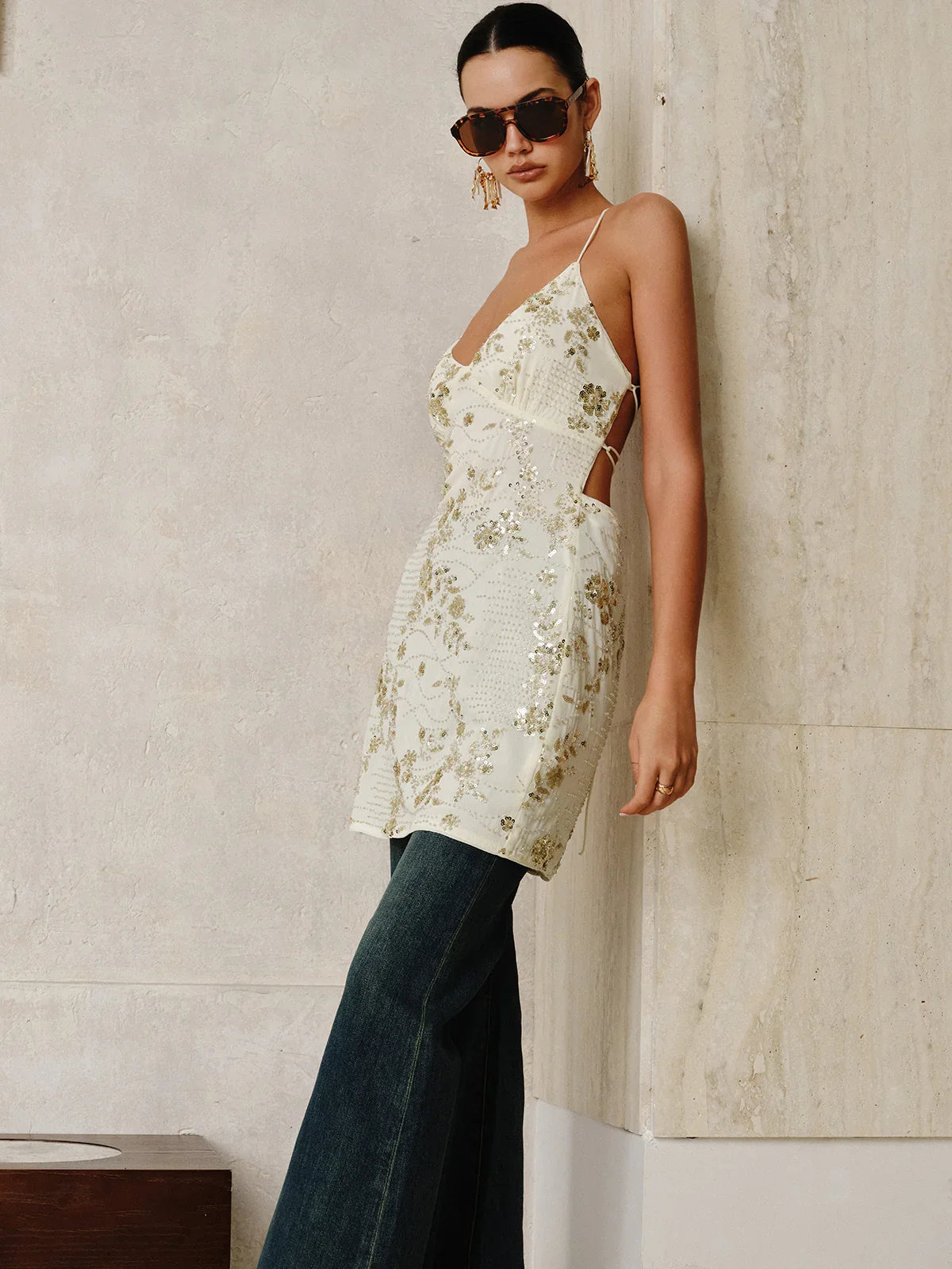 Sequin Cami Dress with Crisscross Back Tie