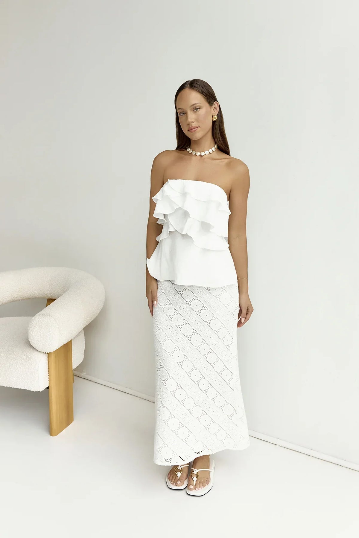 Island Calm Embroidered Maxi Skirt White