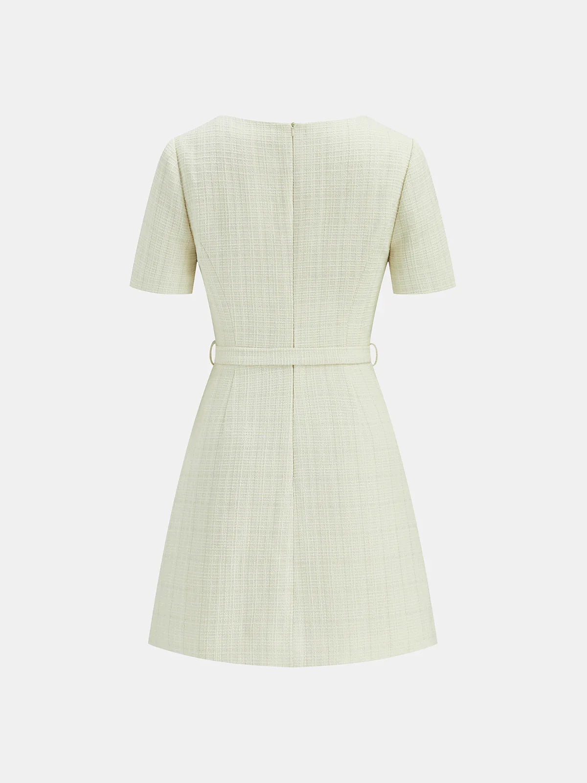 Metal Detail Tweed Belted Mini Dress